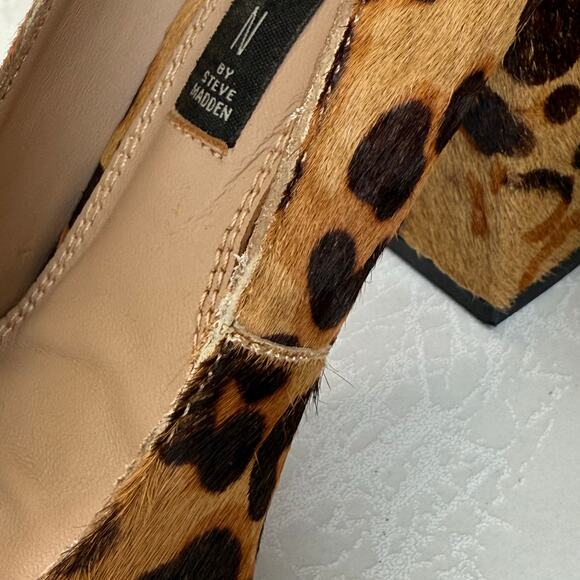 Steven Pamina Block Heel Leopard Print Shoes 6.5M Calf Hair Mob Wife Office Work - Picture 5 of 13